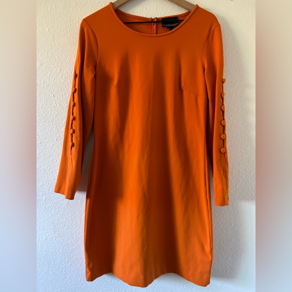 Cynthia Rawley burned orange hourglass sheath midi dress long sleeves size L - Picture 2 of 6